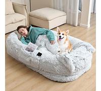 Lit orthopédique lavable en fausse fourrure pour chien, pouf géant pour sieste avec couverture, idéal pour les humains, les familles et les animaux domestiques