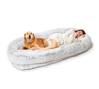 Lit orthopédique partagé pour chien - Lit orthopédique partagé pour chiens adultes et animaux de compagnie - Grande taille - Housse amovible et lavable en fausse fourrure - Gris clair - 200,7 x 111,8