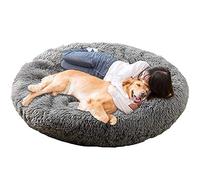 Lit orthopédique pour chien - Jumbo Extra Large Coussin apaisant anti-anxiété Design donut en peluche moelleuse Panier de couchage chauffant en osier, lavable pour un entretien facile, taille : 90 cm
