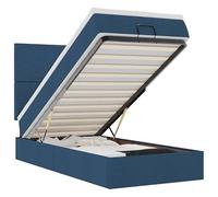 Lit ottoman avec matelas 90 x 200 cm en tissu bleu - Lit à sommier tapissier peu encombrant avec espace de rangement pour les petits espaces, système de sommeil confortable pour les loisirs