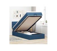 Lit ottoman avec matelas bleu 90x200 cm tissu, lit, lit capitonné, lit ottoman double, lit avec rangement 3312366