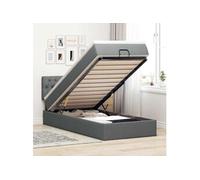 Lit ottoman avec matelas gris foncé 90x200 cm tissu, lit, lit capitonné, lit ottoman double, lit avec rangement 3312361