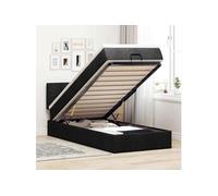 Lit ottoman avec matelas noir 90x200 cm tissu, lit, lit capitonné, lit ottoman double, lit avec rangement 3312279