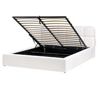 Lit Ottoman avec Rangement Moderne en Tissu 160 x 200 cm Rembourré Blanc Cassé Baston