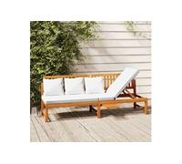 Lit de jour - Bois d'acacia - 200x60x75cm - Coussin crème - Multifonctionnel - Confortable