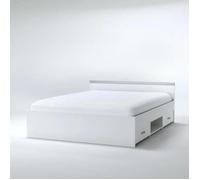 ZODIAC Lit adulte 140x190 cm - 2 tiroirs et 1 niche - Contemporain - Blanc mat