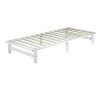 Homestyle4u Lit 1965 en bois de pin massif avec sommier à lattes 90 x 200 cm Blanc