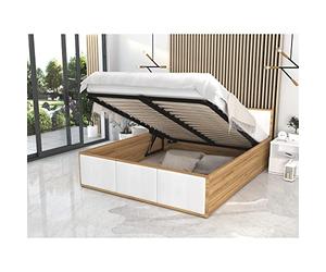 Lit Panama T 120x200 + coffre - Sommier inclus Chêne - Blanc