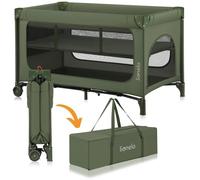 Lit parapluie 2en1 LIONELO Jasmin - Parc bébé - Matelas en mousse T25 - Pliage Rapide - 2x Roulettes - Jusqu'à 15 kg - Vert
