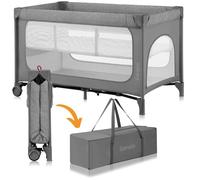Lit parapluie 2en1 LIONELO Jasmin - Parc bébé - Matelas en mousse T25 - Pliage Rapide - 2x Roulettes - Jusqu'à 15 kg - Gris