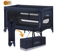 Lit parapluie 2en1 LIONELO Jasmin - Parc bébé - Matelas en mousse T25 - Pliage Rapide - 2x Roulettes - Jusqu'à 15 kg - Bleu