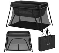 lionelo Lit de Voyage Bébé Parc Enfant 3en1 Alice de 0 à 15 kg Matelas en Mousse, 2 Niveaux de Hauteur, Pliable, Petit, Léger, Entrée Latérale, Sac de Voyage (Black)