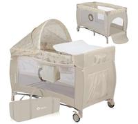Lit parapluie 3en1 - LIONELO Sven Plus - Parc bébé - Table à langer - Moustiquaire - Matelas - 0-36 mois - Beige