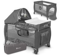 lionelo Sven Plus boîte 2 en 1 lit bébé, Table à Langer, Jouets, baldaquin Suspendu avec moustiquaire, entrée latérale supplémentaire Rouleaux, Mobiles