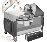KIDIZ® Lit pour bébé | Lit de Voyage 3 en 1 | Set de lit pour bébé avec Matelas à Langer combiné | avec moustiquaire | Parc pour bébé de la Naissance à 15 kg, Pliable, Gris