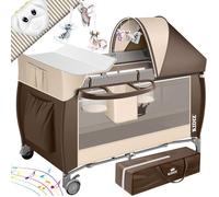 KIDIZ® Lit pour bébé | Lit de Voyage 3 en 1 | Set de lit pour bébé avec Matelas à Langer combiné | avec moustiquaire | Parc pour bébé de la Naissance à 15 kg, Pliable, Brun