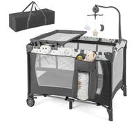 Costway4 en 1 Lit Parapluie Bébé avec Matelas & Table à Langer Lit Bébé Evolutif avec Sac de Transport 102x72cm Charge 9kg pour 0-36 Mois Beige