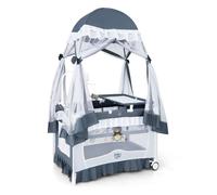 Lit Parapluie Bébé Pliant 4 en 1 COSTWAY-Matelas,Moustiquaire de Yourte,Table à Langer-2 Roues-Boîte à Musique,3 Jouets,Sac-Gris