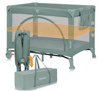 Lionelo Lit parapluie compact Laura - 2en1, matelas haute densité, roulettes, 0-36 mois, vert