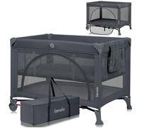 LIONELO LAURA 2en1 Lit de Voyage jusqu'à 15 kg Parc bébé de 0 à 36 mois Entrée latérale Matelas en Mousse T25, 2 Niveaux Hauteur, Sac de Voyage, Roues avec Frein (BEIGE SAND) (Grey) (Grey)