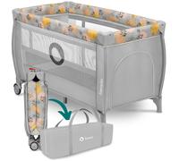 Lit parapluie compact 2en1 LIONELO Stefi Plus - Parc bébé - Matelas haute densité - 0-36 mois - 2x Roulettes - Gris/Multicolor