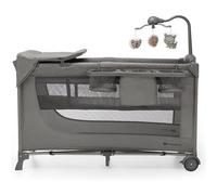 Kinderkraft Joy 2 ACC Lit Parapluie 2 en 1, Lit bébé de la Naissance Jusqu’à 15 kg, 120 x 60 cm, Facile à Plier, Carrousel avec Jouets, Étagères pour Les Couches, Sac de Transport Inclus, Gris