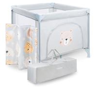 Moby-System Parc Bébé avec Matelas et Sac de Transport - Lit Parapluie Pliable, Roues Verrouillables, Cadre Stable - Motif Ours en Peluche - 97 x 100 x 77 cm (3 Articles)