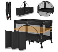 Lit Parapluie Parc Bébé 3en1 Laura 0-36 Mois Avec Matelas Haute Densité Et Roulettes Black Carbon TU