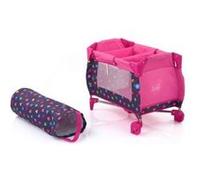 Lit Parapluie Pliable Avec Plan A Langer Amovible Pour Poupee 46 Cm - Rose, Coeurs - Lit Voyage Poupon - Set Accessoire Jouet Et Carte