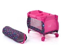 Lit Parapluie Pliable avec Plan a Langer Amovible pour Poupee 46 cm - Rose, Coeurs - lit Voyage Poupon - Set Accessoire Jouet avec Une Carte