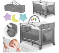 Lit parapluie pliable - Ricokids - 125x65x78 cm - Gris - Modèle RK-241 - Deux niveaux de hauteur - Roues avec frein