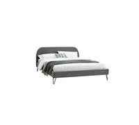 Concept Usine – Lit Phoenix 203 x 153 x 89 cm en velours, sommier à lattes pour 2 personnes, gris
