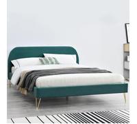 Lit Phoenix - Lit 160x200 velours vert et pieds épingles laiton