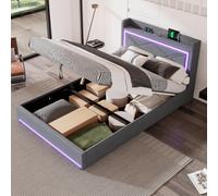Lit plat 140×200 cm avec dispositif de levage hydraulique，grand espace de rangement, sans matelas, Gris