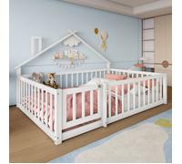 ""Lit plat, 140x190 cm, lit d'enfant, baignoire, baignoire avec château, bois de pine, blanc ""