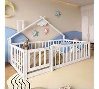 ""Lit plat, 90x190 cm, lit d'enfant, baignoire, baignoire avec château, bois de pine, blanc ""