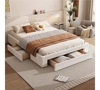 Lit plat rembourré, 160 x 200 cm, avec trois compartiments de rangement, sans tête de lit, cadre de lit avec sommier à lattes, beige, sans matelas