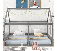 Lit plateforme en forme de L avec 3 tiroirs de rangement, cadre de lit plateforme de maison avec support à lattes robustes, lit plateforme 2 en 1 pour chambre d'enfant, adolescent, garçon et fille