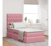 Lit Plateforme Rose 100x200 cm en Velours avec Rangement Hydraulique, Cadre Métal Robuste, Tête de Lit LED RGB, Matelas Confortable pour Chambre Moderne