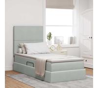 Lit Plateforme Velours Gris Clair 100x200 cm, Structure avec Rangement Hydraulique, LED RGB Intégrées, Têtière Confortable, Sommier Complet, Cama Moderne pour Chambre