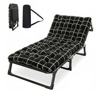 Lit Pliant 1 Personne avec Matelas en Coton Perlé, Lit de Camp Pliable Réglable 4 Positions pour Camping, Maison, Jardin - Cadre Acier Résistant 200kg, Compact et Portable (Noir)