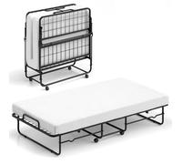 Lit Pliant 190 x 90 cm avec Matelas COSTWAY, Lit Simple avec Mousse à Mémoire de Forme, Cadre en Métal, Roulettes Verrouillables