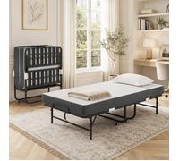 Lit pliant - 190 x 96 cm - Matelas mémoire 9,5 cm - Cadre métal 136 kg - Roues 360°