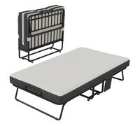 Lit Pliant 190x114cm - Matelas Mousse Viscoélastique 12cm Structure Métal Renforcée Roulettes Facile à Ranger