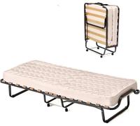 Lit Pliant 80 X 200 Cm Costway, Matelas Orthopédique En Mémoire 10 Cm, Structure De Lit À 4 Roues Pour Invités, Charge 120kg, Beige Multicolore