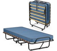 lit pliant avec matelas lit d'invité portable et à roulettes 190 x 80 x 33 cm bleu