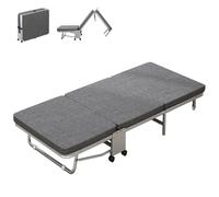 Lit pliant avec matelas pour adultes, lit simple pliable portable, cadre en métal solide, forte capacité de charge, avec matelas de 3,1 cm d'épaisseur, gain de place, facile à ranger, gris, 60 cm