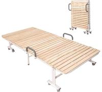 Lit pliant portable avec matelas en mousse à mémoire de forme, cadre en acier et bois massif, lit pliant peu encombrant avec roulettes pour un rangement facile, 200 x 70 x 35 cm