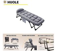 Lit pliant stable et portable pour la pause déjeuner, lit de 190 cm en tissu Oxford, plus large et plus grand, Gris foncé.