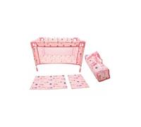 Lit poupee 46 cm max, Fleurs, Rose - Avec Oreiller, Couverture, Sac - Lit parapluie, voyage - Set Jouet Accessoire poupon et Carte